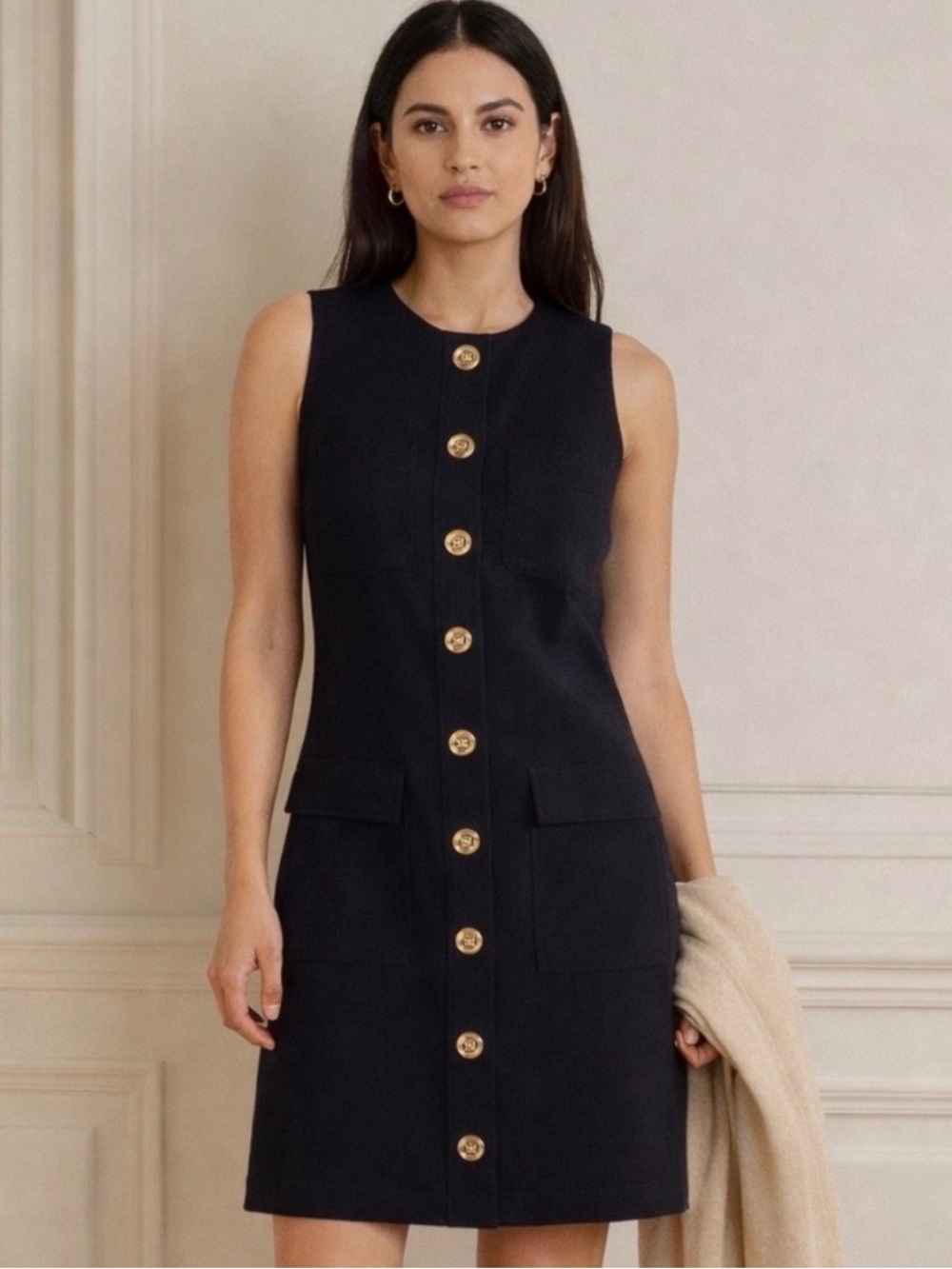 NWT J. Crew Button-front shift dress in drapey crepe $198 Black Womens